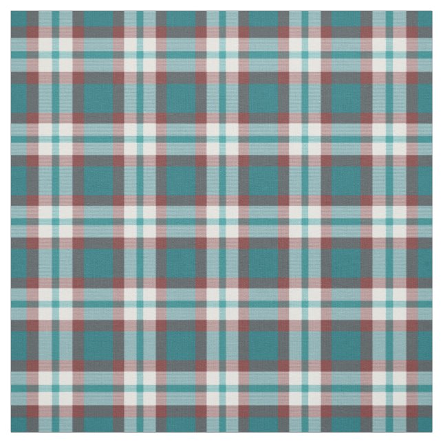 Teal Blue Green Red White Tartan Squares Pattern Fabric (Swatch)