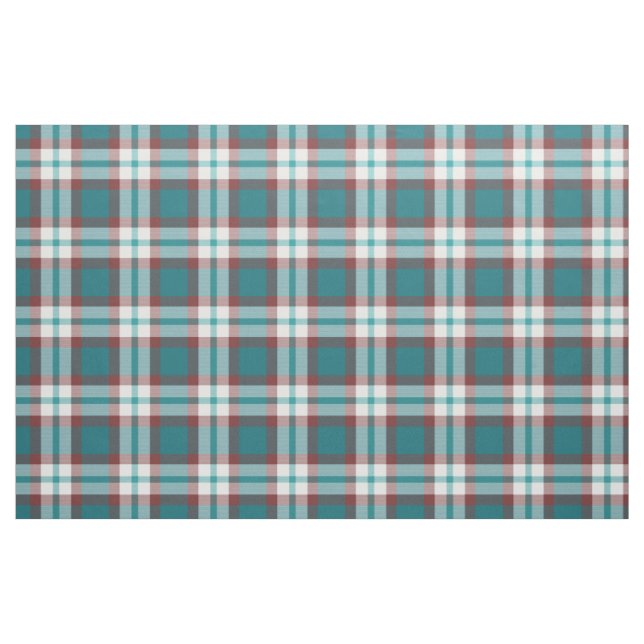 Teal Blue Green Red White Tartan Squares Pattern Fabric (Fat Quarter)