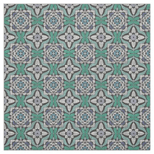 Teal Blue Green Retro Chic Nouveau Deco Pattern Fabric