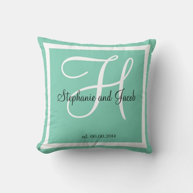teal blue green sea custom Wedding keepsake pillow (Front)