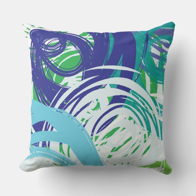 Teal Blue Green SPIRAL DESIGN Retro Throw Pillow (Front)