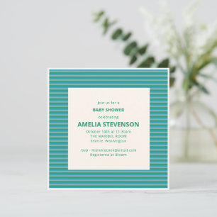 Teal Blue Green Stripe Summer Baby Shower Invitation