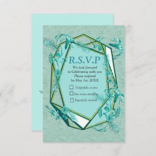Teal Blue - Green textured background with flowers RSVP Card