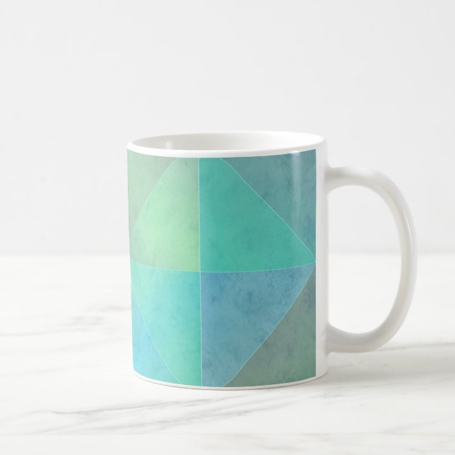 Teal Blue Green Triangles Geometric Art Pattern Coffee Mug (Right)