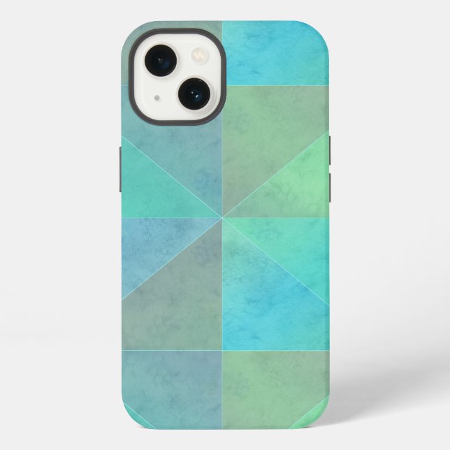 Teal Blue Green Triangles Geometric Art Pattern iPhone Case (Back)