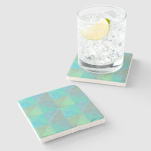 Teal Blue Green Triangles Geometric Art Pattern Stone Coaster