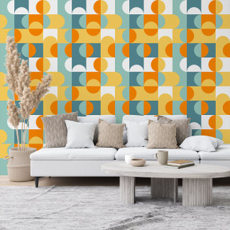 Teal Blue Green Yellow Orange Circles Art Pattern Wallpaper