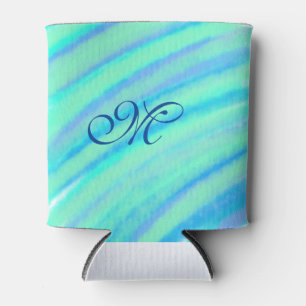 Teal blue greenwatercolor lines add your monogram can cooler