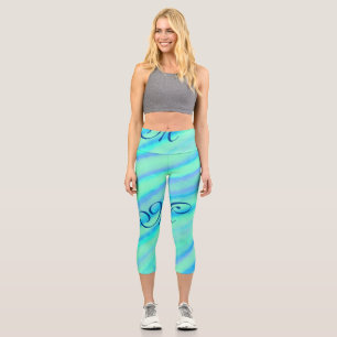 Teal blue greenwatercolor lines add your monogram capri leggings