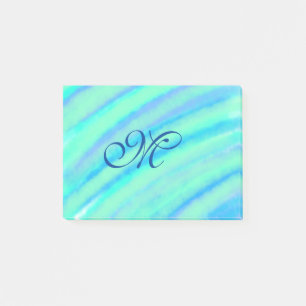 Teal blue greenwatercolor lines add your monogram  post-it notes
