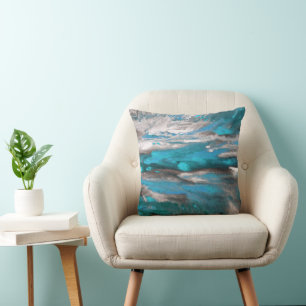 Teal Blue Grey Abstract Cushion