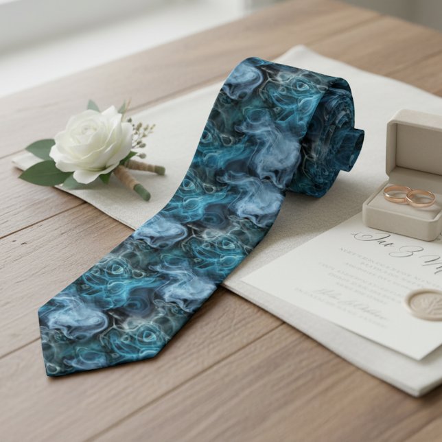 Teal Blue Grey Abstract Marbled Swirls Art Pattern Tie (Creator Uploaded)