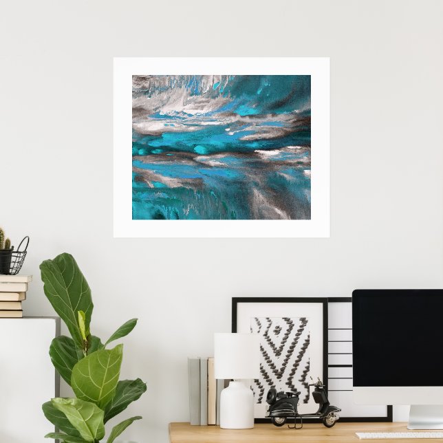 Teal Blue Grey Black Abstract Poster (Home Office)