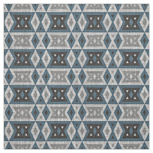 Teal Blue Grey Black Eclectic Ethnic Look Fabric