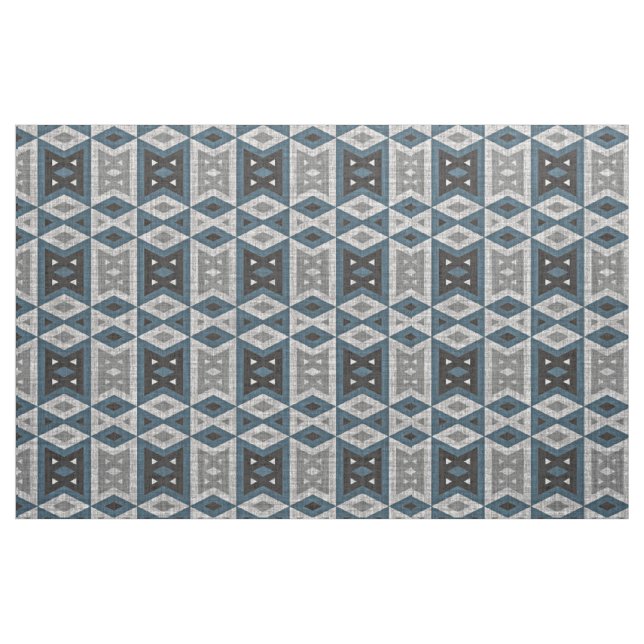 Teal Blue Grey Black Eclectic Ethnic Look Fabric (Fat Quarter)