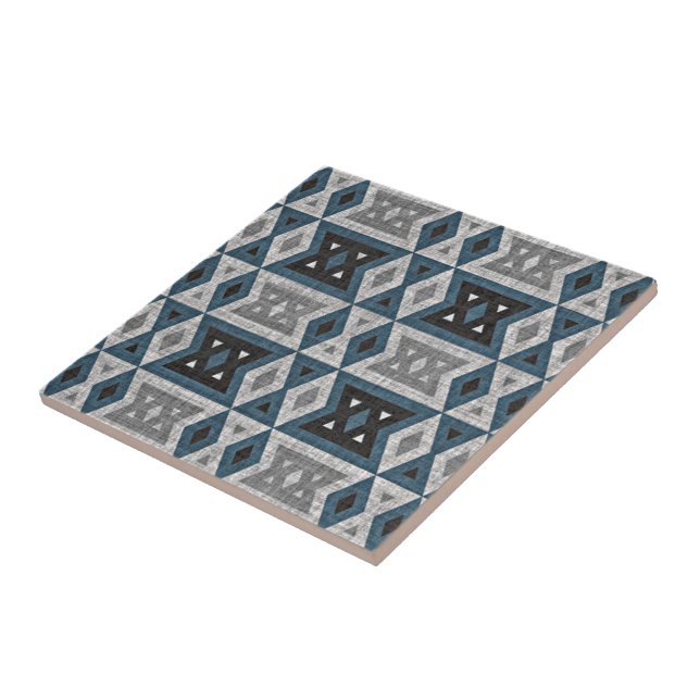 Teal Blue Grey Black Eclectic Ethnic Look Tile (Side)