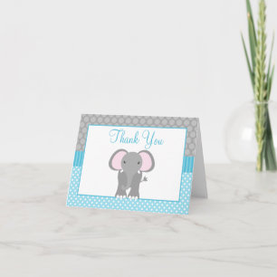 Teal Blue Grey Elephant Polka Dot Thank You Card