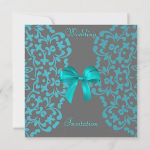 Teal Blue Grey Pretty Lace Wedding Invitations
