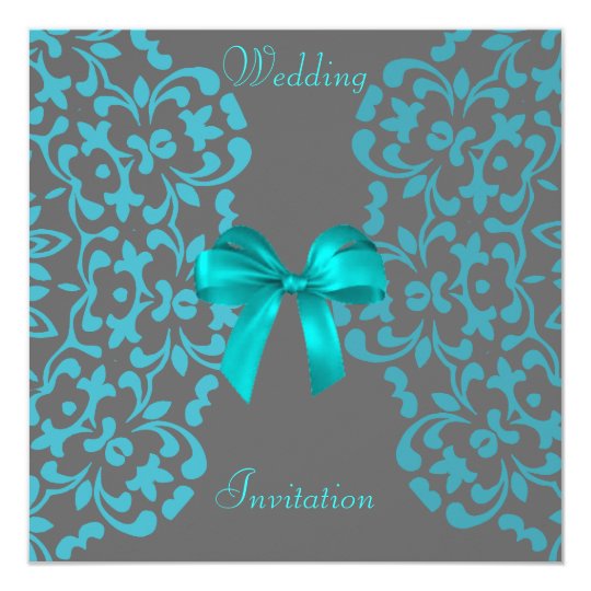 Teal Blue Grey Pretty Lace Wedding Invitations