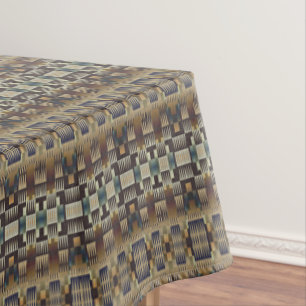 Teal Blue Grey Tan Taupe Brown Tribal Art Pattern Tablecloth