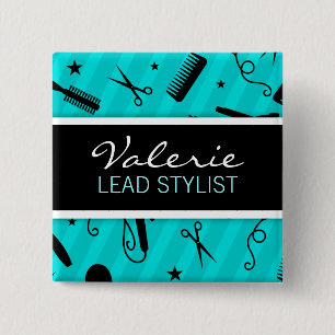Teal Blue Hair Salon Name Badge