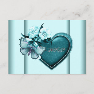 Teal Blue Heart Butterfly Teal Blue RSVP