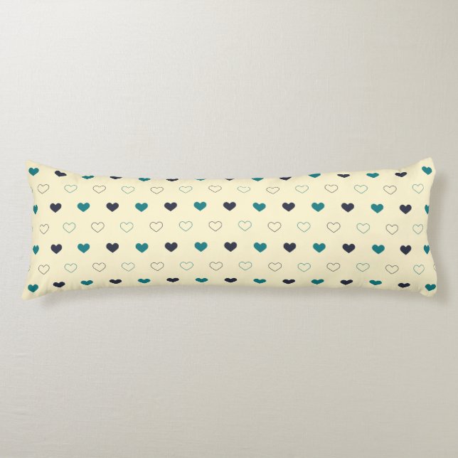 Teal & Blue Heart Pattern on Cream Background Body Cushion (Front)