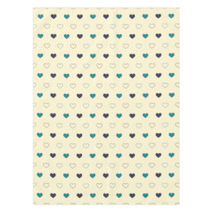 Teal & Blue Heart Pattern on Cream Background Tablecloth