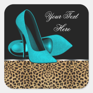 Teal Blue High Heel Shoes Leopard Stickers