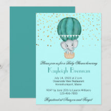 Teal Blue Hot Air Balloon Baby Boy Elephant Shower