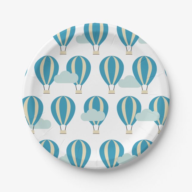 Teal Blue Hot Air Balloons Paper Plate (Front)