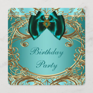 Teal Blue Jade and Gold Birthday Party Invitation
