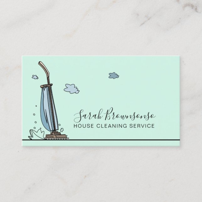 Teal Blue Janitorial Maid House Cleaning Services Business Card (Front)