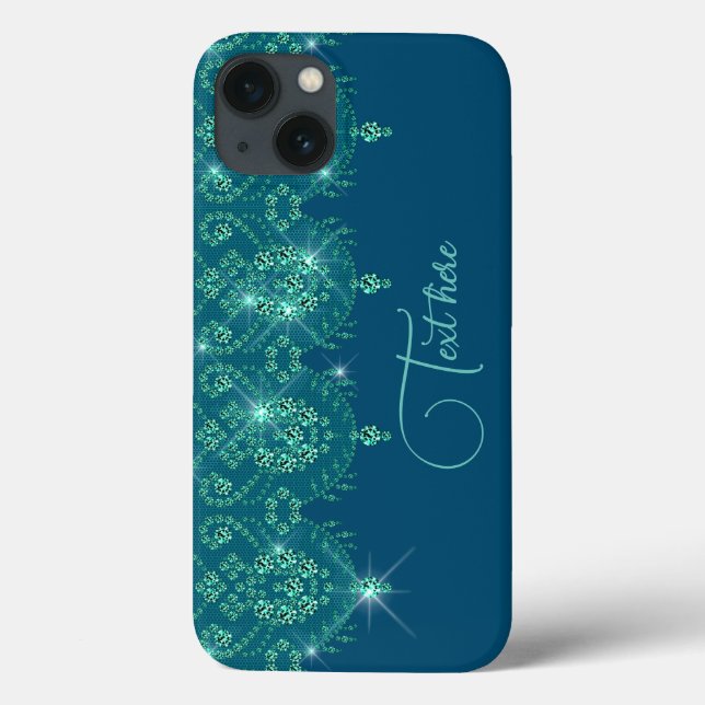 Teal blue lace elegant sparkle   Case-Mate iPhone case (Back)