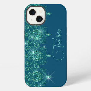 Teal blue lace elegant sparkle iPhone 13 case