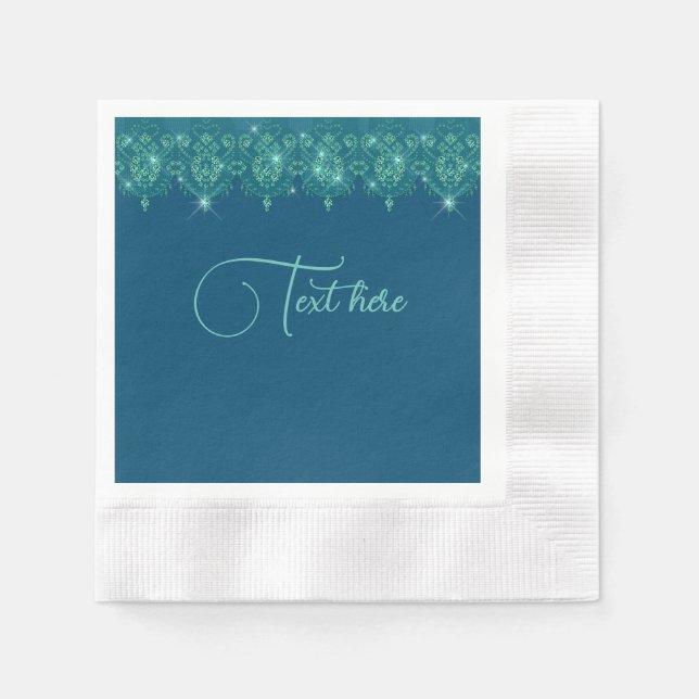 Teal blue lace elegant sparkle   napkin (Front)