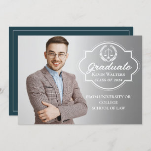 Teal Blue Law School Graduation Party Photo Invitation