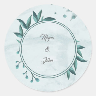 teal blue leaves floral classic round sticker