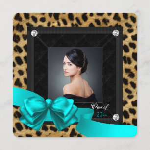 Teal Blue Leopard Graduation Announcements