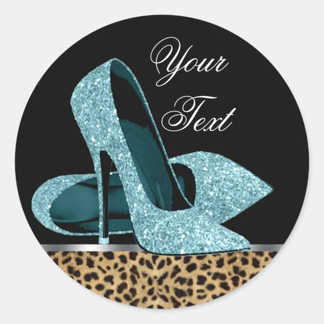 Teal Blue Leopard High Heel Shoes Stickers (Front)
