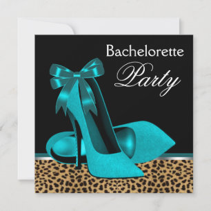 Teal Blue Leopard High Heels Bachelorette Party Invitation