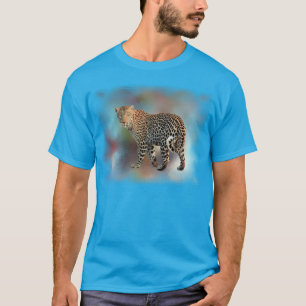 Teal Blue Leopard Modern Elegant Template Trendy T-Shirt