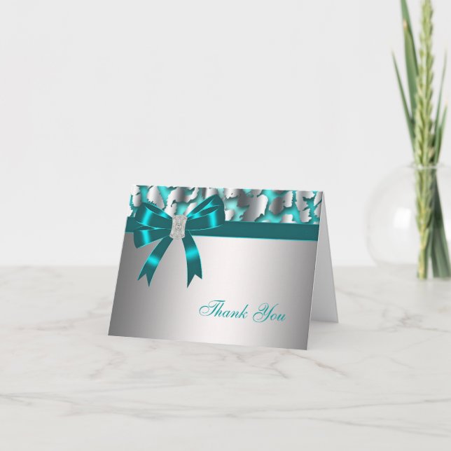 Teal Blue Leopard Thank You Card (Front)