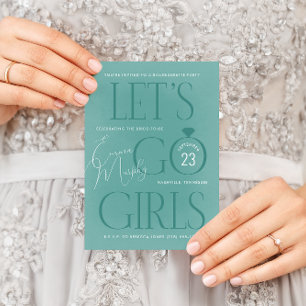 Teal Blue Lets Go Girls Bachelorette Party Invitation