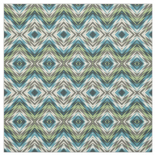 Teal Blue Lime Green Taupe Aztec Mosaic Pattern Fabric