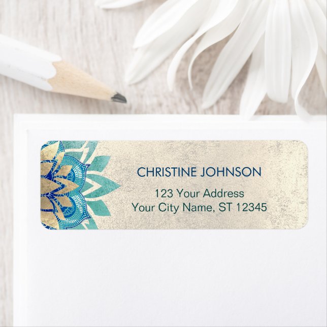 teal blue lotus flower design return address label (Insitu)