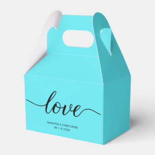 Teal Blue Love Script Modern Wedding Thank you Favour Box