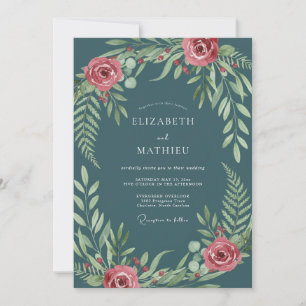 Teal Blue Lush Woodland Wedding Invitation