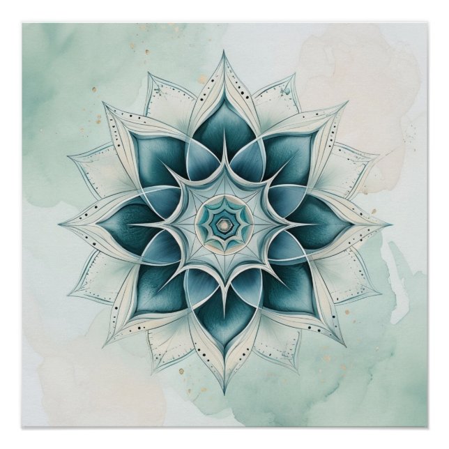 Teal Blue Mandala Design Poster (Front)