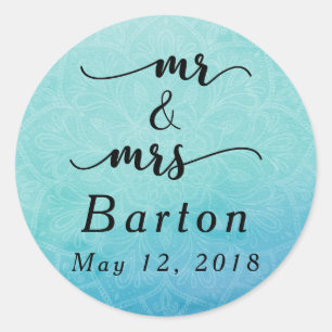 Teal & Blue Mandala Wedding Celebration, 1 Classic Round Sticker